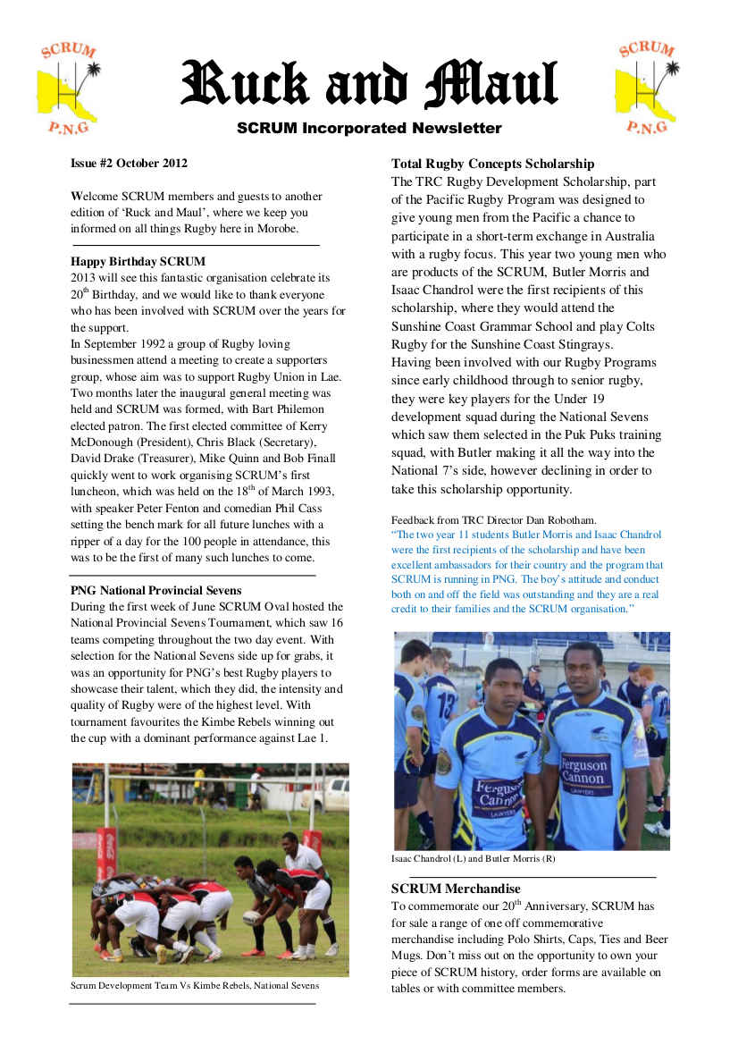Ruck and Maul Newsletter Issue #2 Page#1